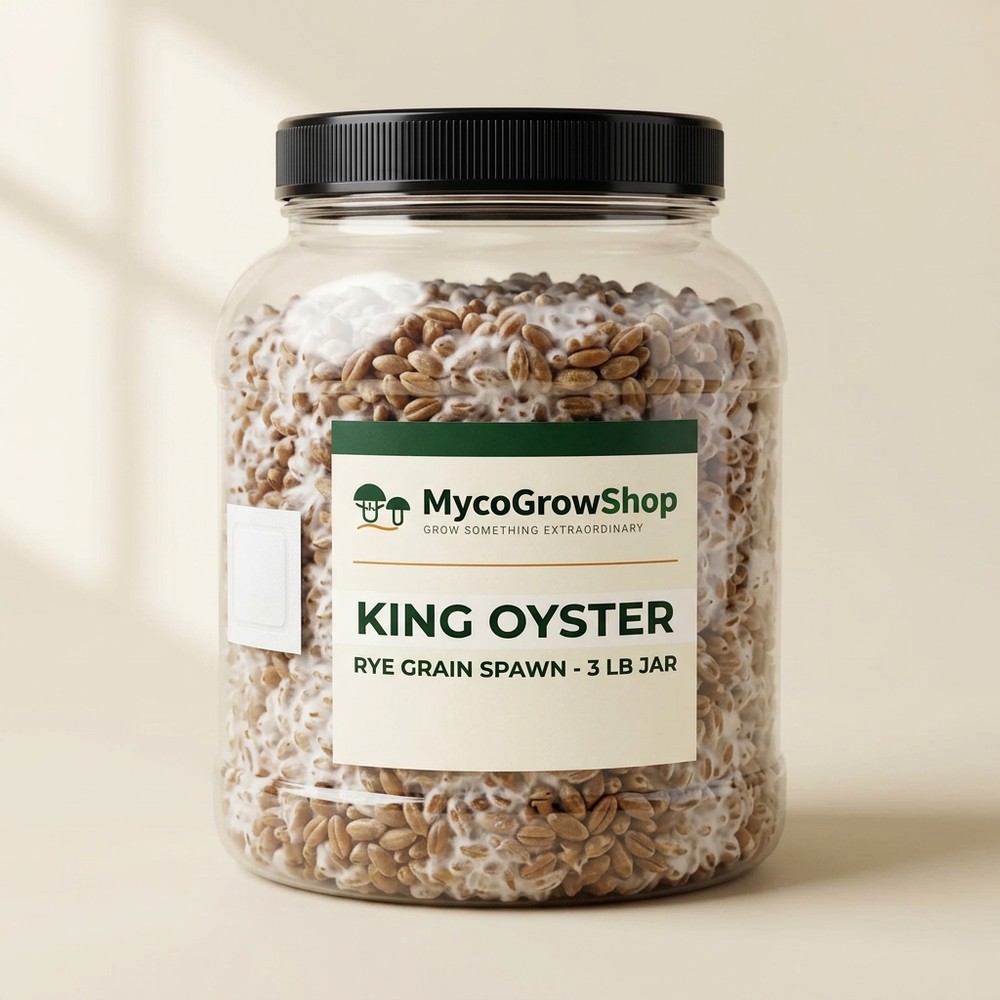 King Oyster Rye Grain Spawn, 3 lb Jar - product photo, MycoGrow Shop